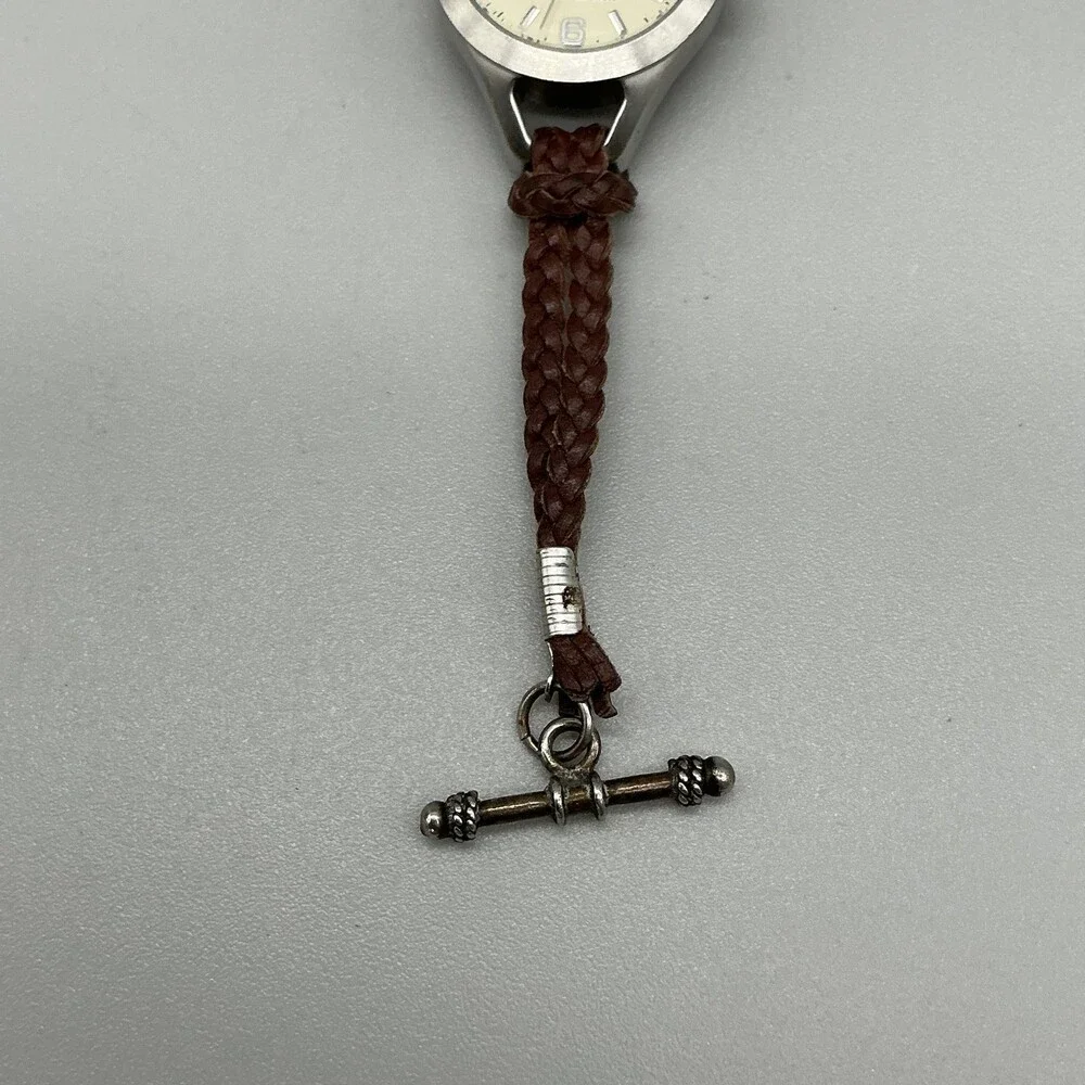 Eddie Bauer Womens Watch 27mm Cream Dial Brown Braided Leather New Battery 6.75